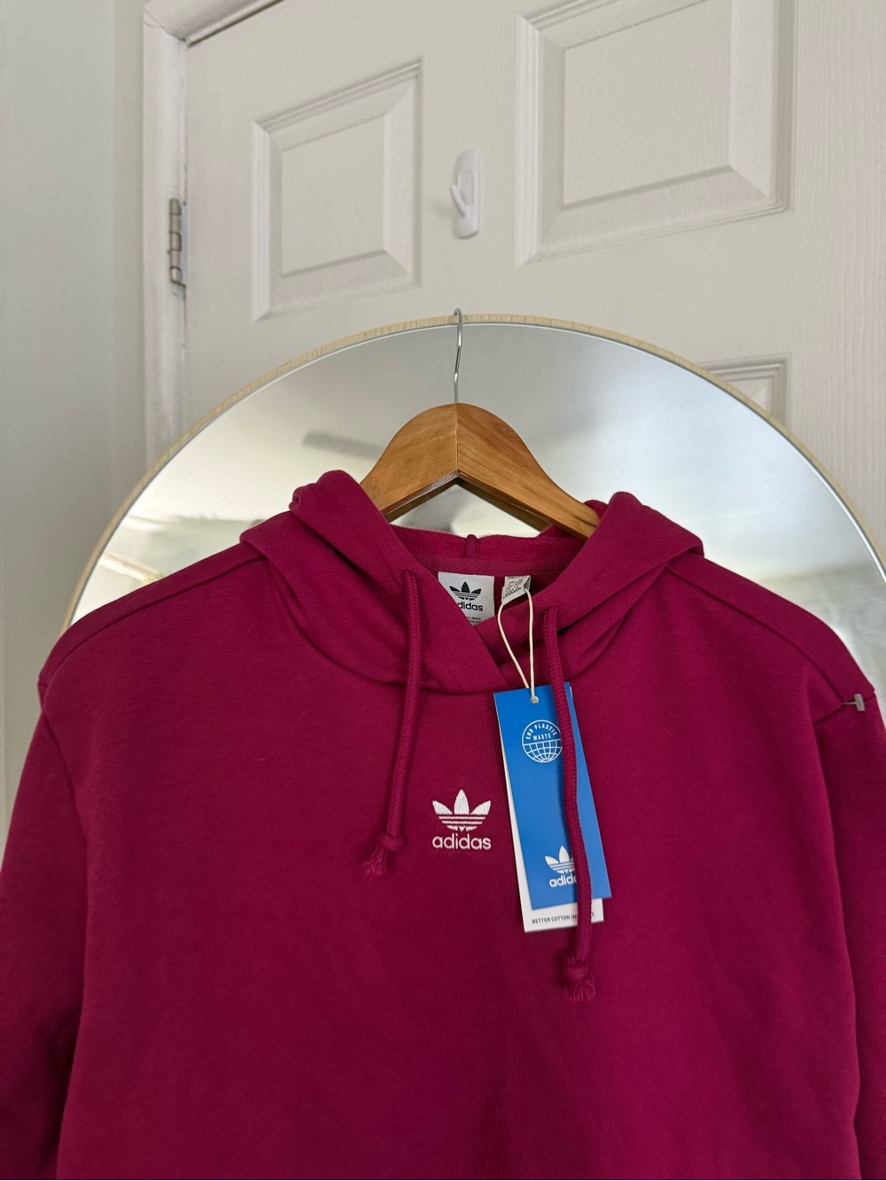 Adidas Maroon Pink Cropped Hoodie Sweatshirt NWT - Picture 4 of 6